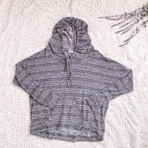 Ginger G gray and white striped long sleeve knitted hooded sweater